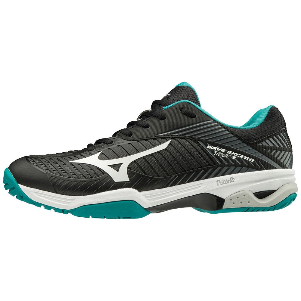 Womens Mizuno Wave Exceed Tour 3 AC Tennis Shoes Black/White/Blue Philippines (RGBXQA520)